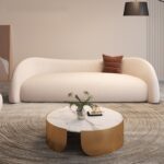 كنبة 3 مقاعد خشب طبيعي و قماش بوكليه - أوف وايت