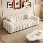 كنبة 3 مقاعد خشب طبيعي و قماش بوكليه - ابيض