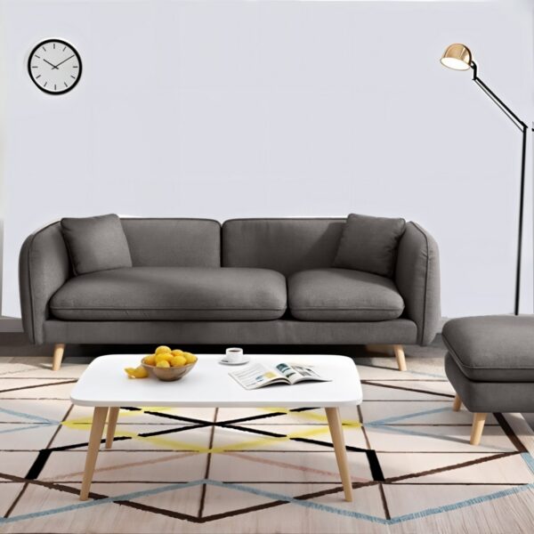 كنبة بثلاثة مقاعد خشب زان أحمر وقماش كتان