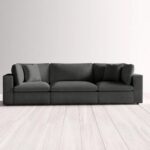 كنبة بثلاثة مقاعد خشب زان وقماش كتان - رمادي