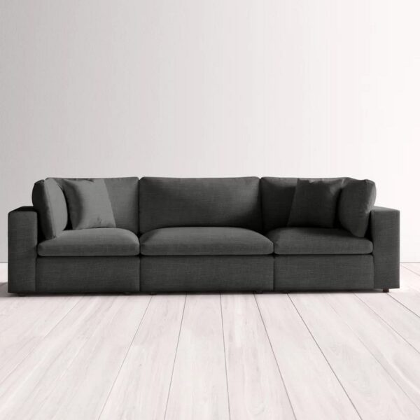 كنبة بثلاثة مقاعد خشب زان وقماش كتان - رمادي