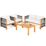 ⁦طقم كنبة حديقة خشب زان أحمر مشدود بأحبال قوية وقماش وتربروف مقاوم للعوامل الجوية⁩ - الصورة ⁦3⁩