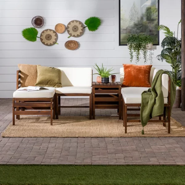 طقم ركنة خشب زان أحمر 4 كراسي بوف وترابيزة جانبية بتصميم عصري