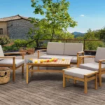 طقم كنبة خارجي خشب زان أحمر وقماش وتر برووف