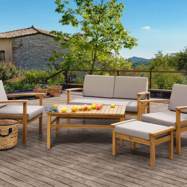 طقم كنبة خارجي خشب زان أحمر وقماش وتر برووف