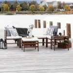 ⁦طقم ركنة خشب زان أحمر 4 كراسي بوف وترابيزة جانبية بتصميم عصري⁩ - الصورة ⁦6⁩