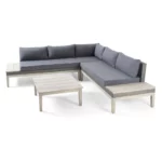 ⁦ركنة خشب زان أحمر مجدولة برتان بيور مع ترابيزة جانبية بتصميم عصري مقاوم للعوامل الجوية⁩ - الصورة ⁦2⁩